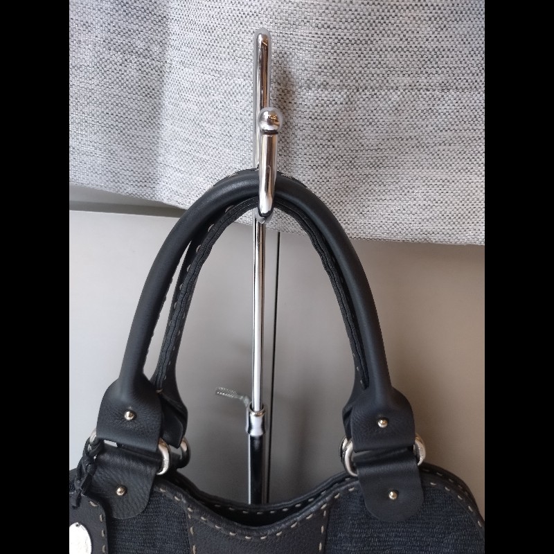 Fendi 黑皮邊布身梯形大托特包-32