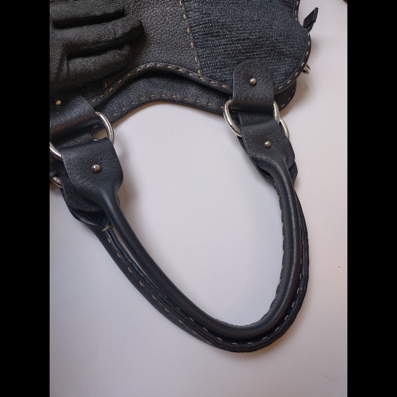 Fendi 黑皮邊布身梯形大托特包-33