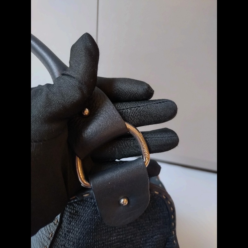 Fendi 黑皮邊布身梯形大托特包-34