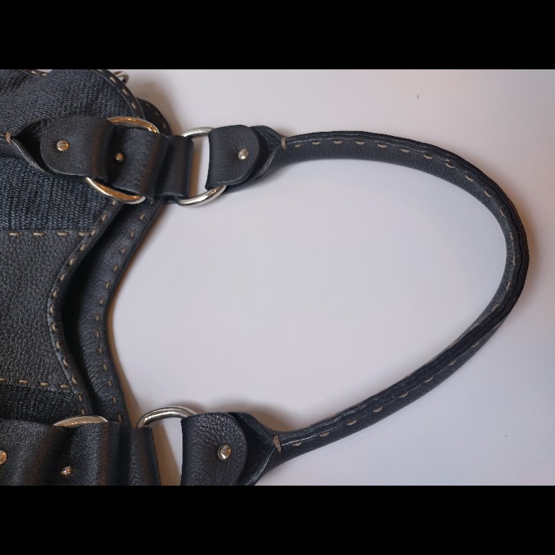 Fendi 黑皮邊布身梯形大托特包-37