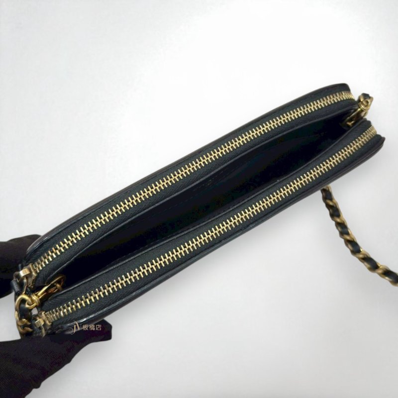 JY0306-CHANEL包包 黑金大雙C荔枝牛皮手機鍊包-5