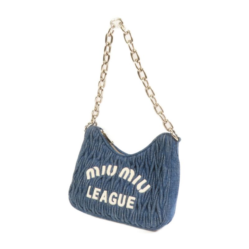 Miu Miu 牛仔布2Way Shoulder Bag銀扣手挽肩背兩用袋-2