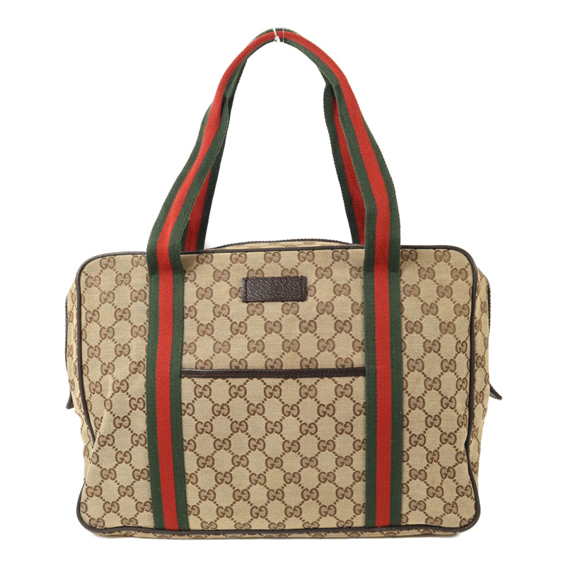 GUCCI 帆布Hand Bag銀扣肩背袋-0