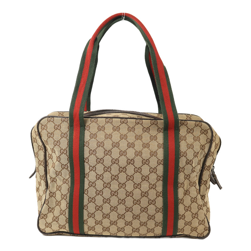 GUCCI 帆布Hand Bag銀扣肩背袋-1