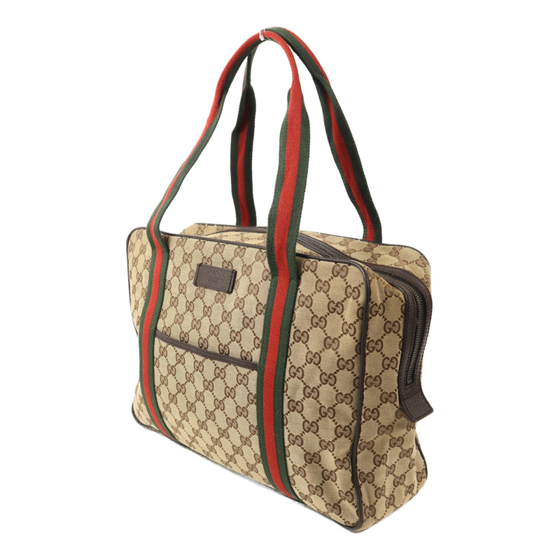 GUCCI 帆布Hand Bag銀扣肩背袋-2