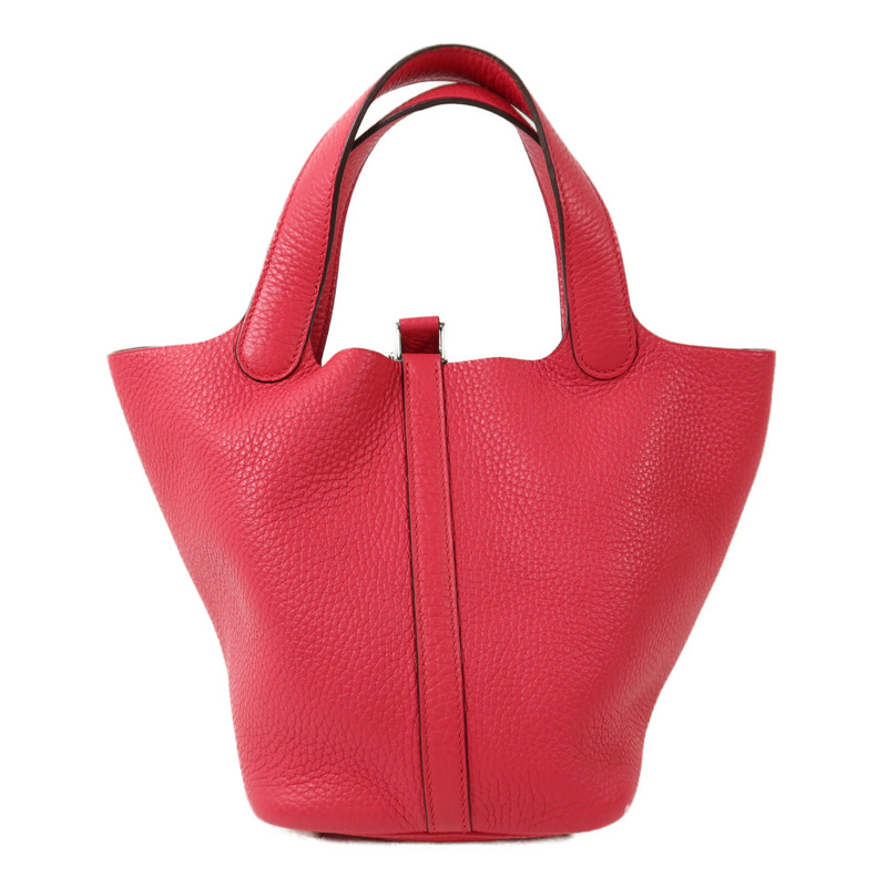 HERMES Clemence皮革Picotin PM銀扣手挽袋Rose Extreme-1