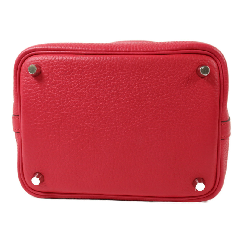 HERMES Clemence皮革Picotin PM銀扣手挽袋Rose Extreme-3