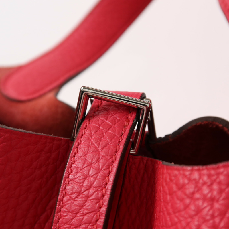 HERMES Clemence皮革Picotin PM銀扣手挽袋Rose Extreme-7