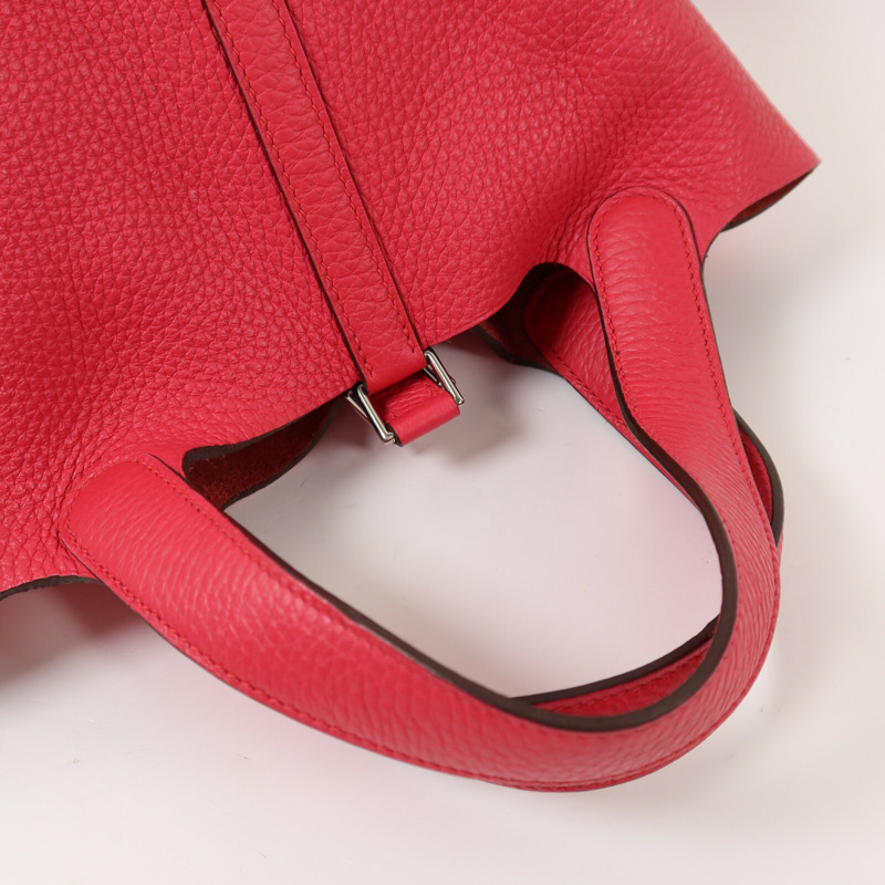 HERMES Clemence皮革Picotin PM銀扣手挽袋Rose Extreme-8