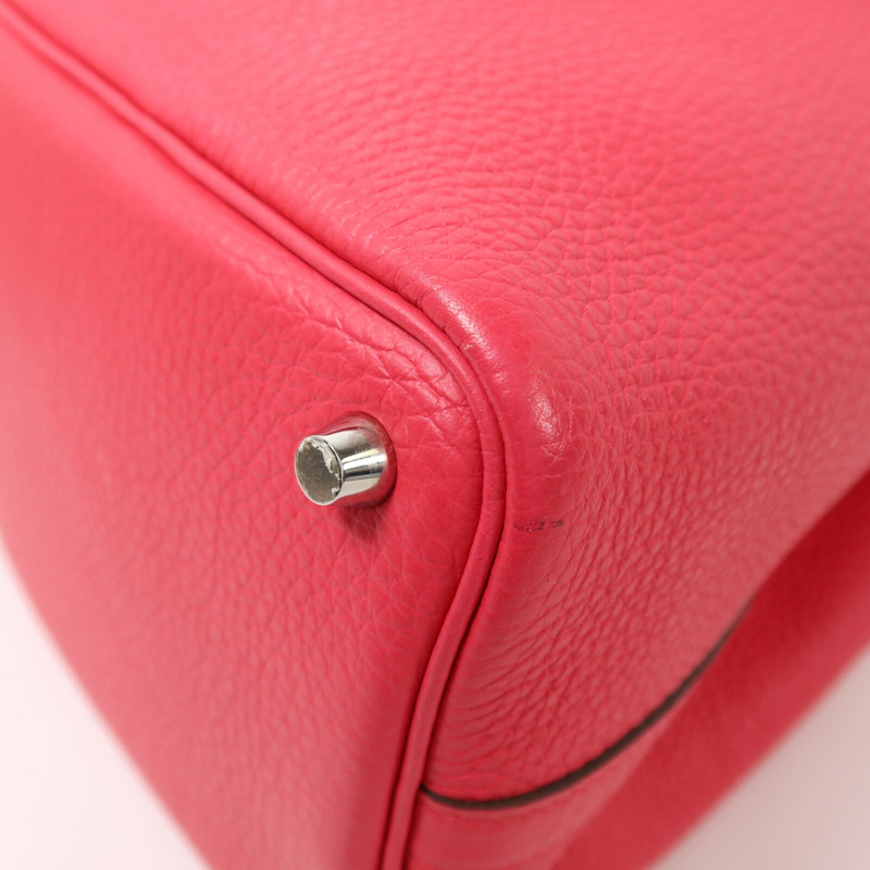 HERMES Clemence皮革Picotin PM銀扣手挽袋Rose Extreme-10