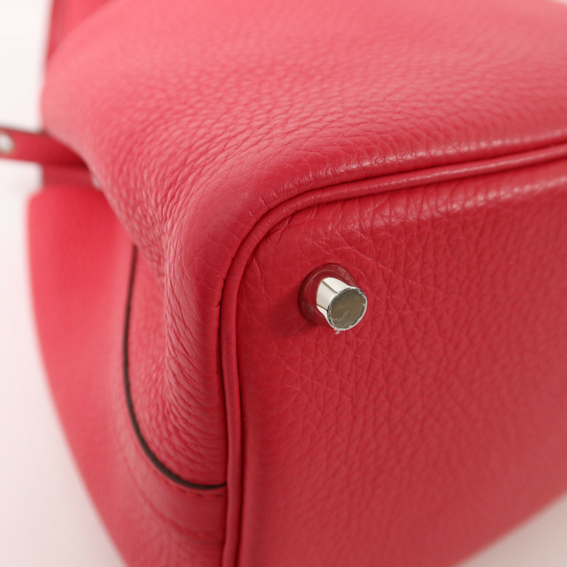 HERMES Clemence皮革Picotin PM銀扣手挽袋Rose Extreme-11