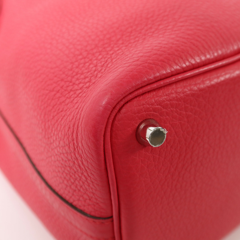 HERMES Clemence皮革Picotin PM銀扣手挽袋Rose Extreme-13