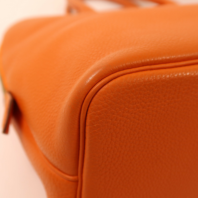 HERMES Clemence皮革Bolide 1923金扣手挽袋Orange-9