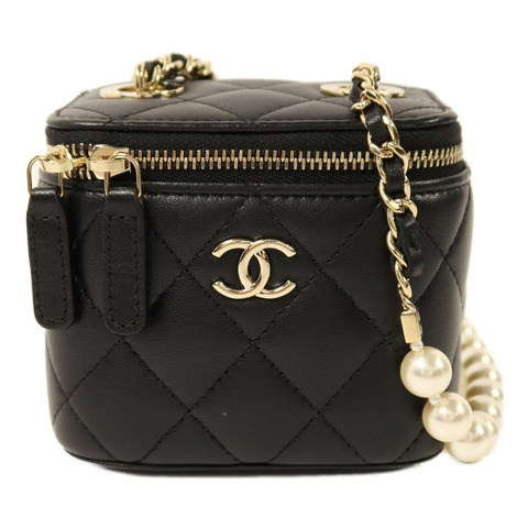 CHANEL 羊皮皮革Mini Pearl Vanity Case金扣鏈帶肩背袋