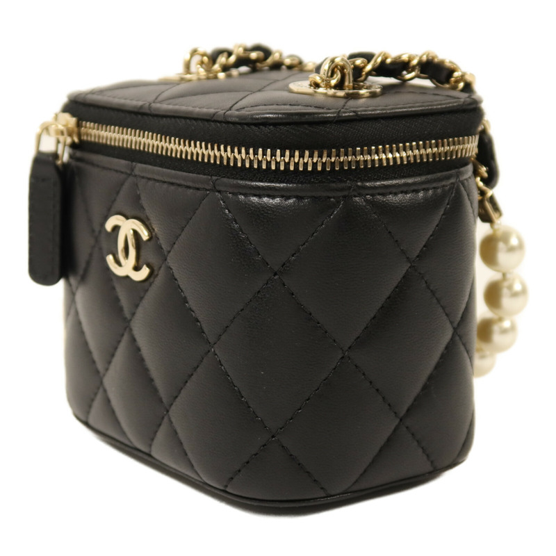CHANEL 羊皮皮革Mini Pearl Vanity Case金扣鏈帶肩背袋-2