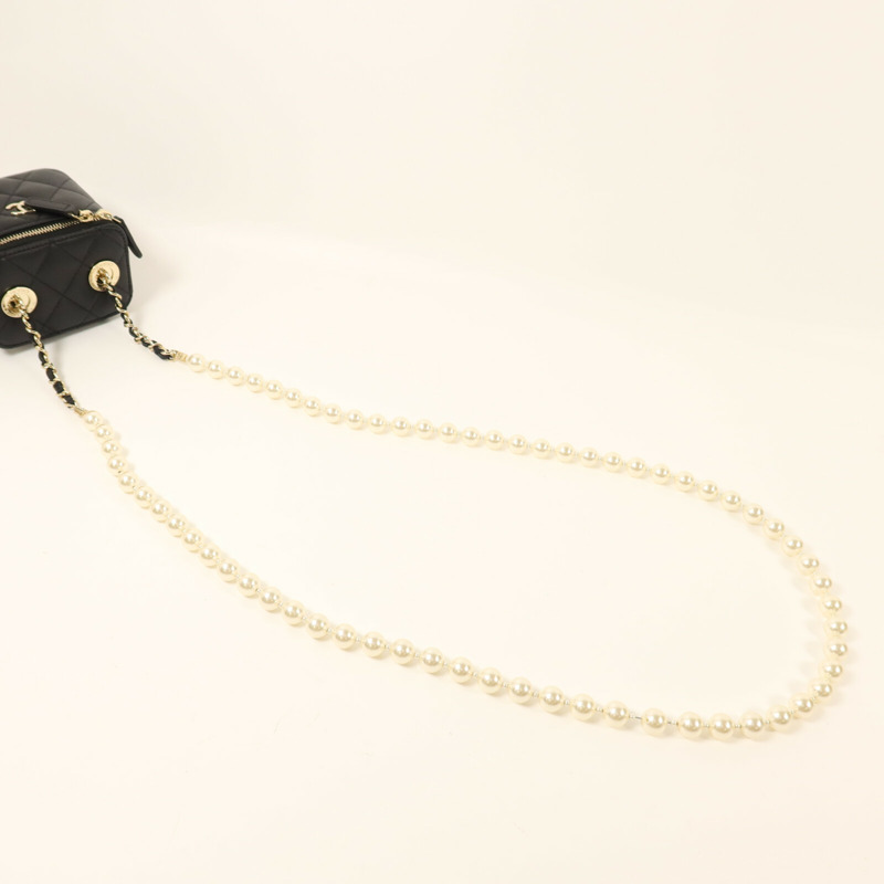 CHANEL 羊皮皮革Mini Pearl Vanity Case金扣鏈帶肩背袋-8