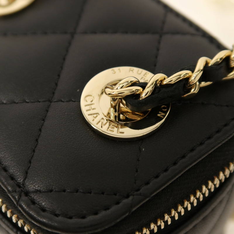 CHANEL 羊皮皮革Mini Pearl Vanity Case金扣鏈帶肩背袋-12