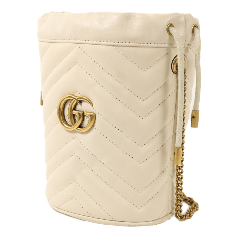 GUCCI 牛皮皮革GG Marmont Bucket Bag金扣鏈帶肩背袋-2