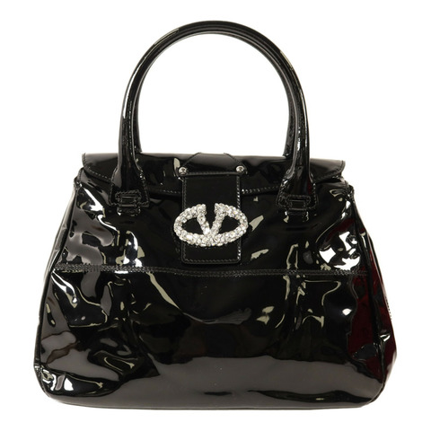 Valentino 漆皮皮革Crystal Catch Satchel銀扣手挽袋