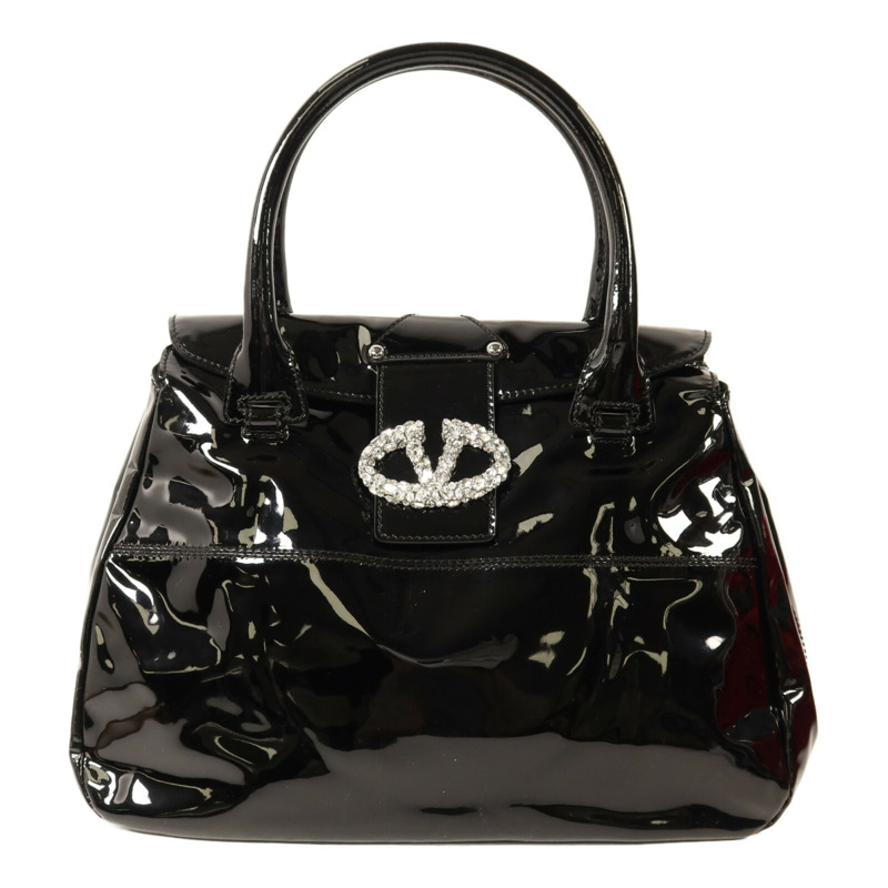Valentino 漆皮皮革Crystal Catch Satchel銀扣手挽袋-0
