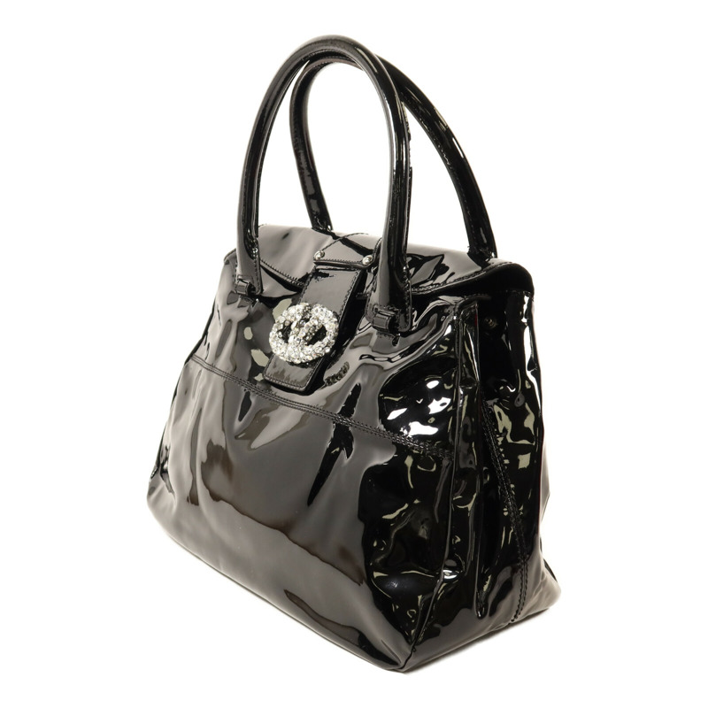 Valentino 漆皮皮革Crystal Catch Satchel銀扣手挽袋-2