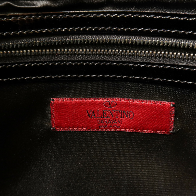 Valentino 漆皮皮革Crystal Catch Satchel銀扣手挽袋-5