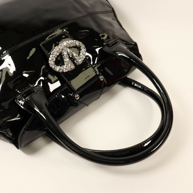 Valentino 漆皮皮革Crystal Catch Satchel銀扣手挽袋-7