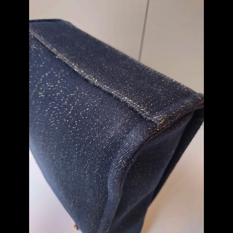 Chanel 深藍布金色字母小號購物包 tote-10