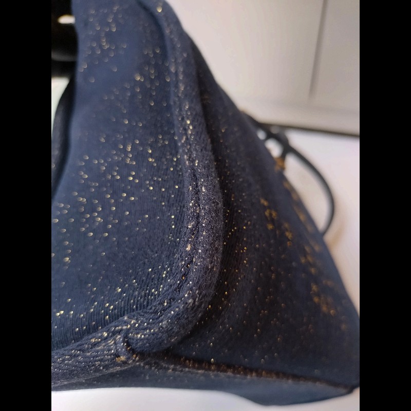 Chanel 深藍布金色字母小號購物包 tote-12