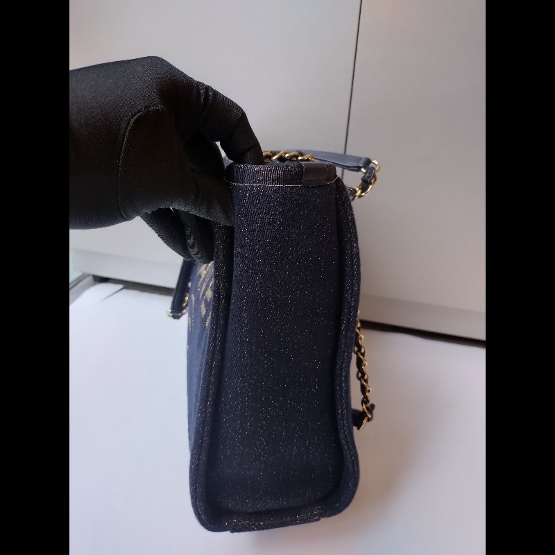 Chanel 深藍布金色字母小號購物包 tote-14