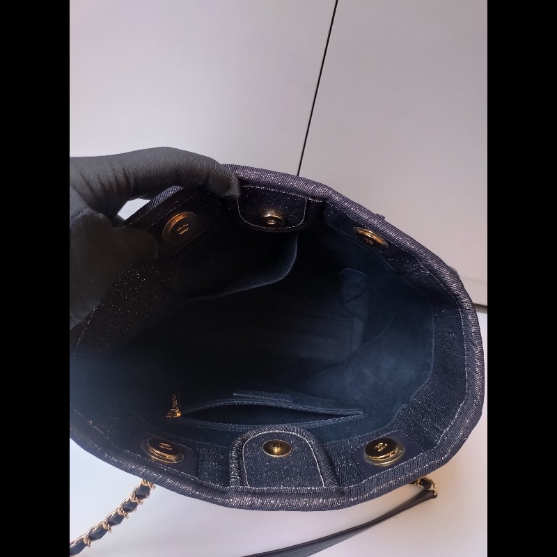 Chanel 深藍布金色字母小號購物包 tote-15