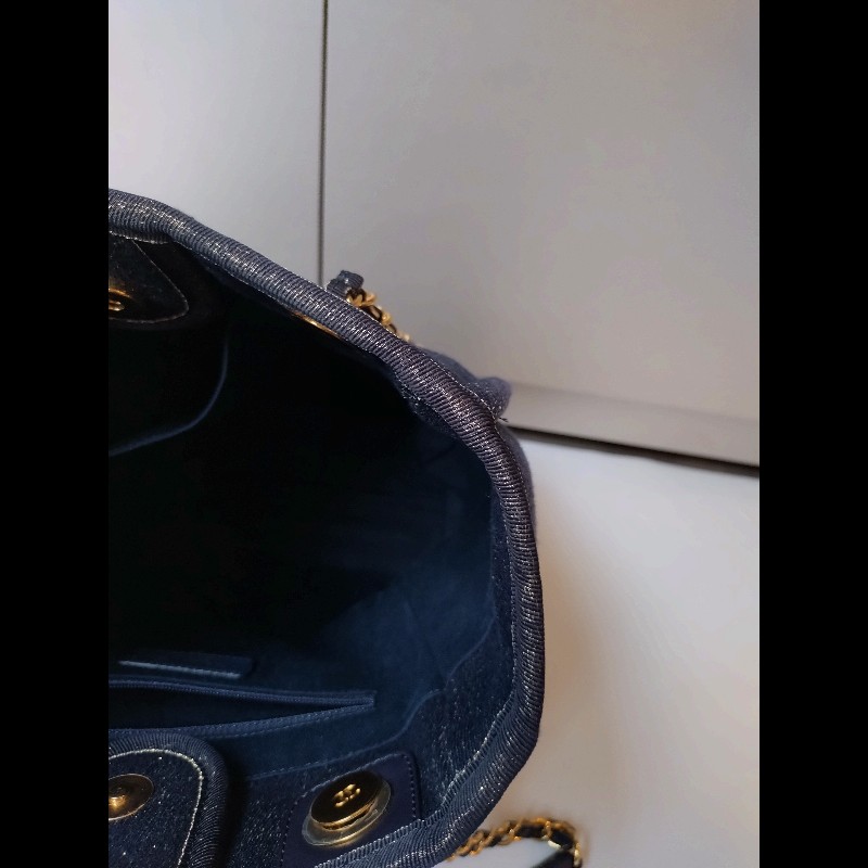 Chanel 深藍布金色字母小號購物包 tote-20