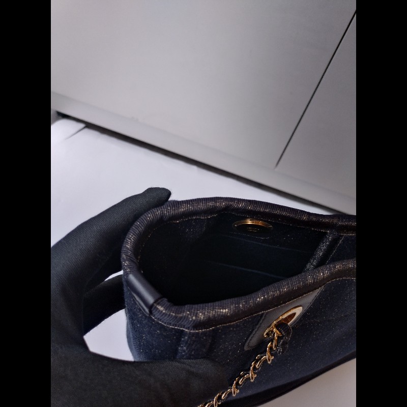 Chanel 深藍布金色字母小號購物包 tote-21