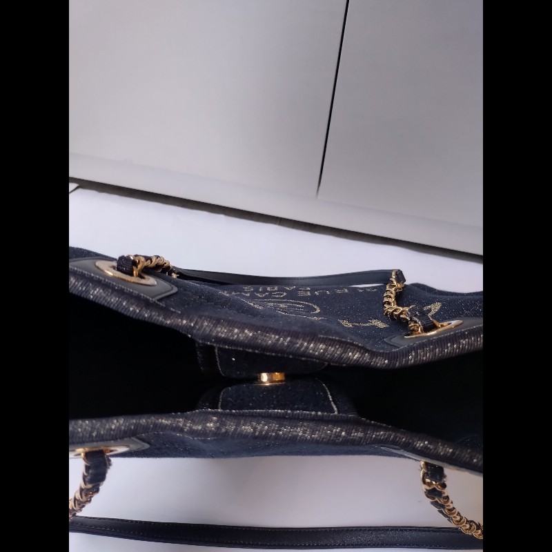 Chanel 深藍布金色字母小號購物包 tote-22