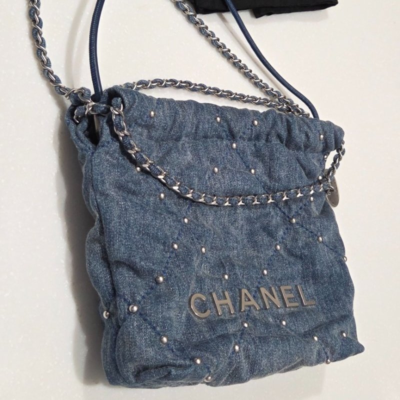 骨折價一天~ CHANEL香奈兒mini 22包bag牛仔丹寧斜背包/ 肩背包/ 手提包-0