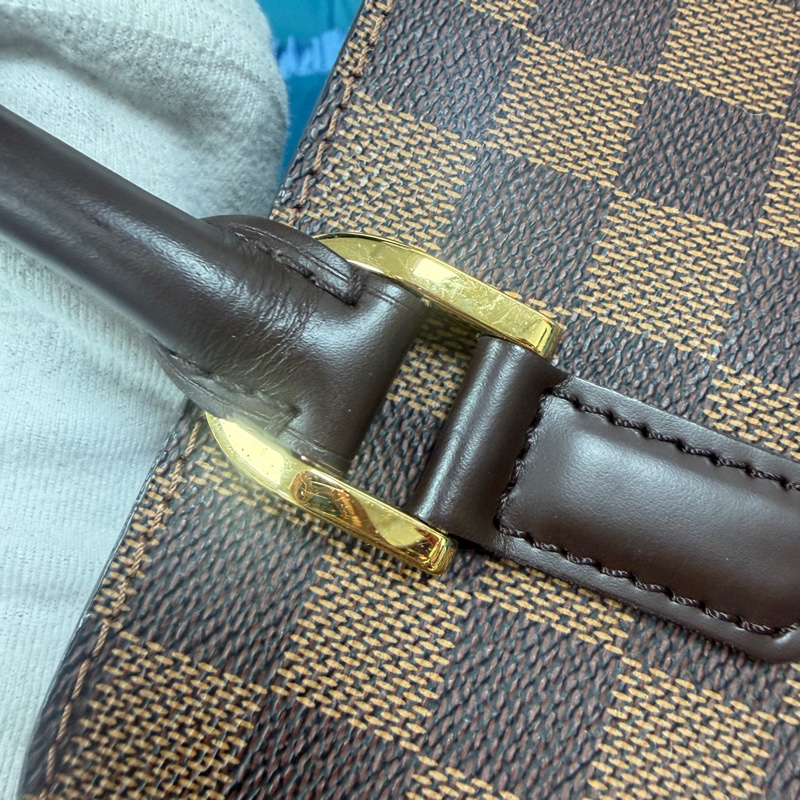 Louis Vuitton #LV 咖啡方格子金釦三層ㄇ拉手提方形豆腐包Triana N51155-7