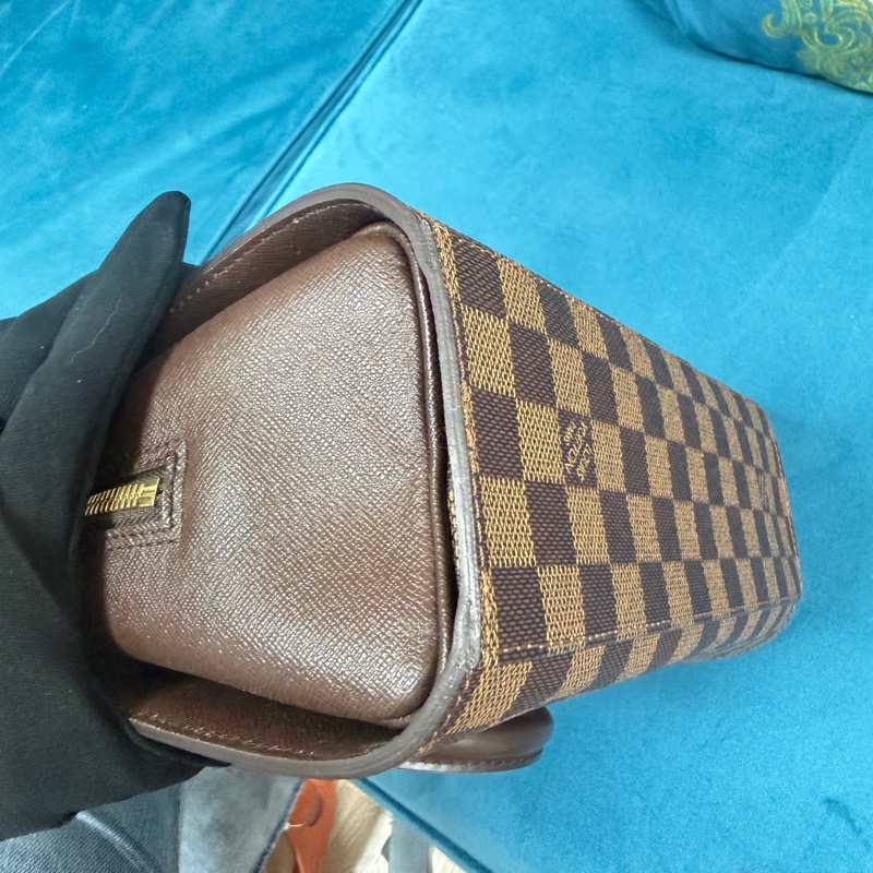 Louis Vuitton #LV 咖啡方格子金釦三層ㄇ拉手提方形豆腐包Triana N51155-9