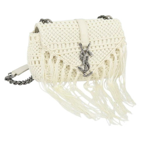 SAINT LAURENT Baby Chai 鏈條包 針織布料 白色 銀色 正品 169906SAM