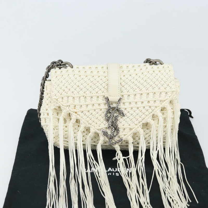 【日本直送】SAINT LAURENT Baby Chai 鏈條包 針織布料 白色 銀色 正品 169906SAM-11