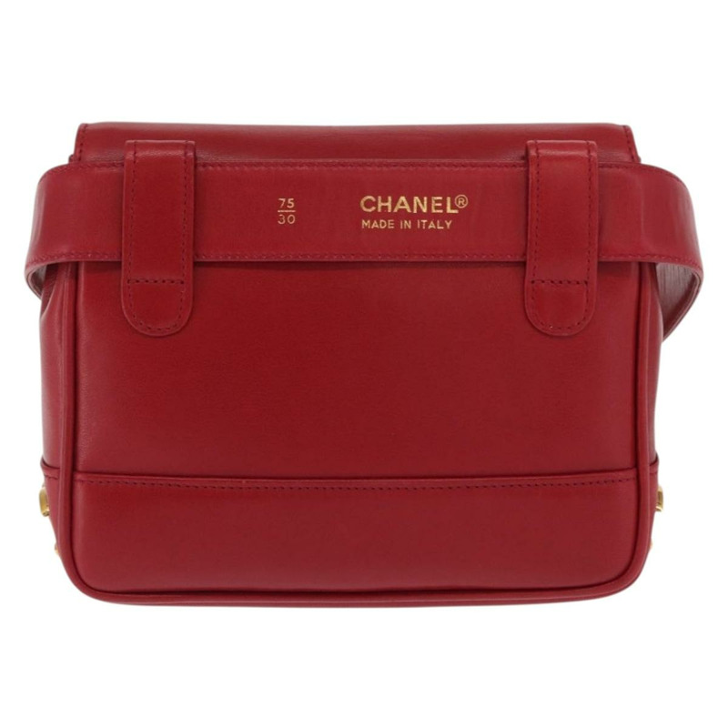 【日本直送】香奈兒 Triple Coco 腰包，羊皮材質，紅色，金色雙C標誌，正品編號 168355SAV-1
