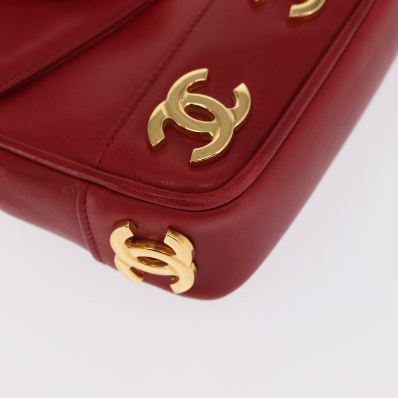 【日本直送】香奈兒 Triple Coco 腰包，羊皮材質，紅色，金色雙C標誌，正品編號 168355SAV-15