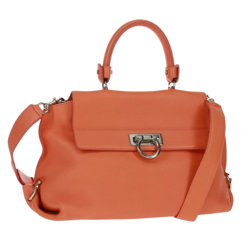 【日本直送】Salvatore Ferragamo Gancini Sofia 手提包,皮革材質,橙色/銀色雙色,正品,貨號 171100V-0