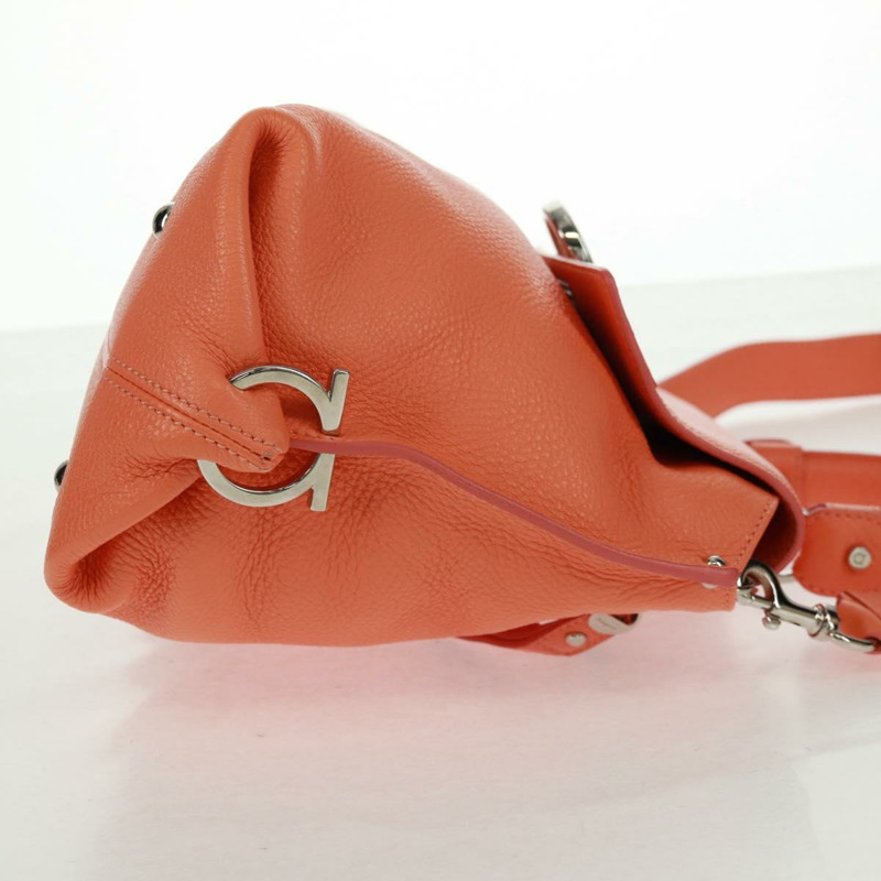 【日本直送】Salvatore Ferragamo Gancini Sofia 手提包,皮革材質,橙色/銀色雙色,正品,貨號 171100V-3