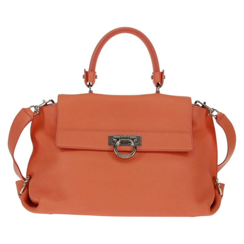 【日本直送】Salvatore Ferragamo Gancini Sofia 手提包,皮革材質,橙色/銀色雙色,正品,貨號 171100V-12