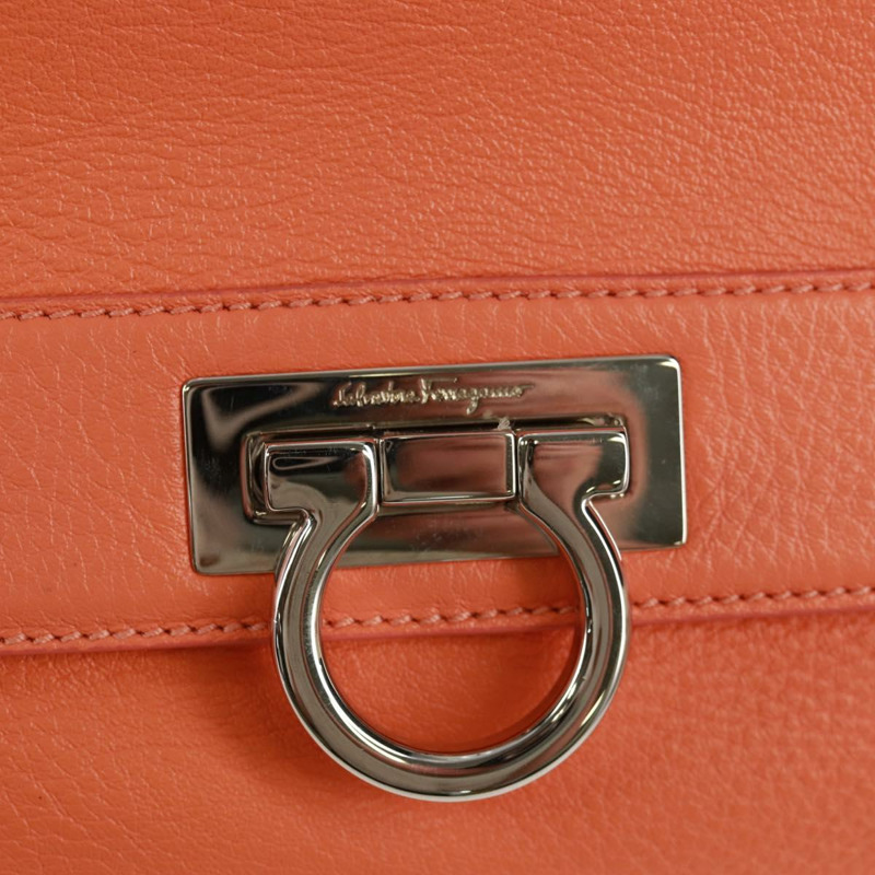 【日本直送】Salvatore Ferragamo Gancini Sofia 手提包,皮革材質,橙色/銀色雙色,正品,貨號 171100V-20
