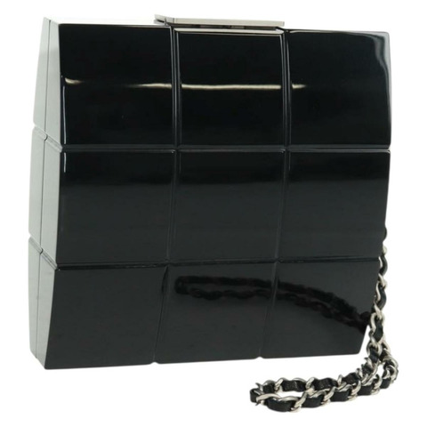 香奈兒巧克力棒手拿包，塑膠材質，黑色銀色雙C標誌，正品編號BA9645SAM