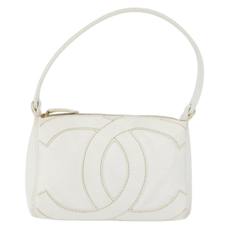 【日本直送】香奈兒 COCO 標誌單背包,魚子醬紋白金雙C標誌,正品編號 168141SAV-12