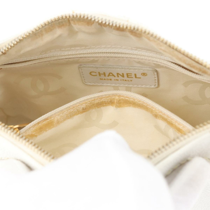 【日本直送】香奈兒 COCO 標誌單背包,魚子醬紋白金雙C標誌,正品編號 168141SAV-29