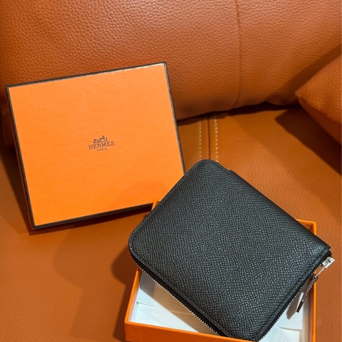 HERMES 黑色絲巾短夾SILK IN