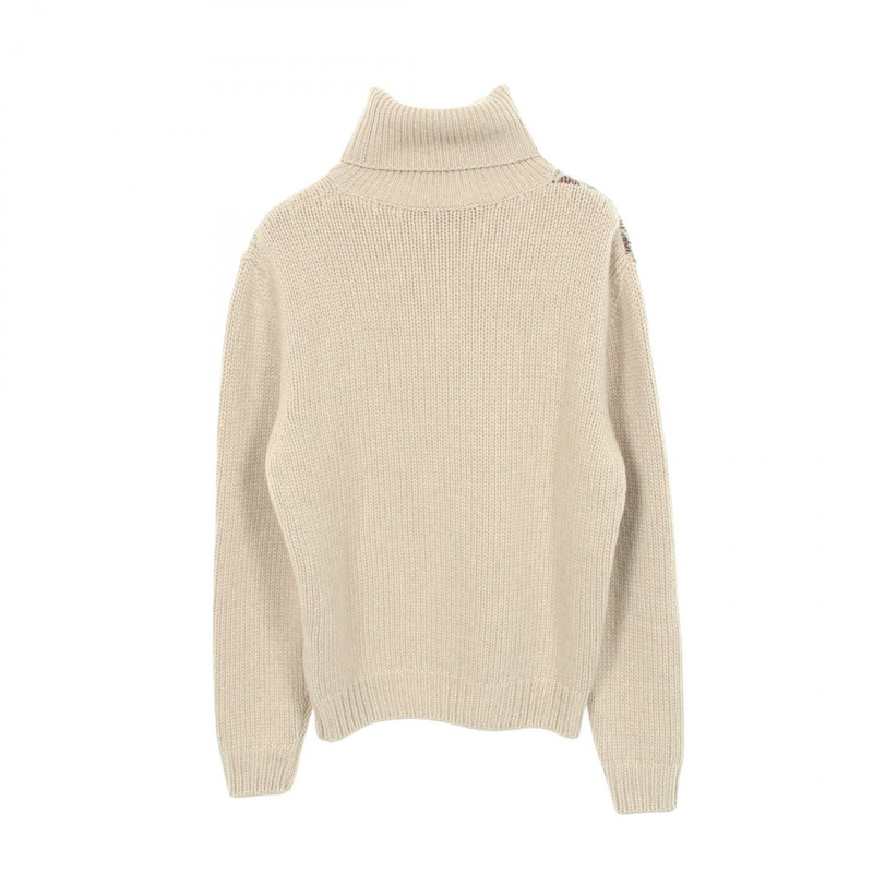 愛馬仕 Decalcomanie 針織羊絨衫，米色多色，二手男士 M 碼-1